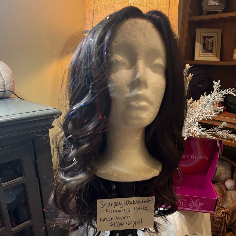 Dark Brunette Wig with Red Highlights
